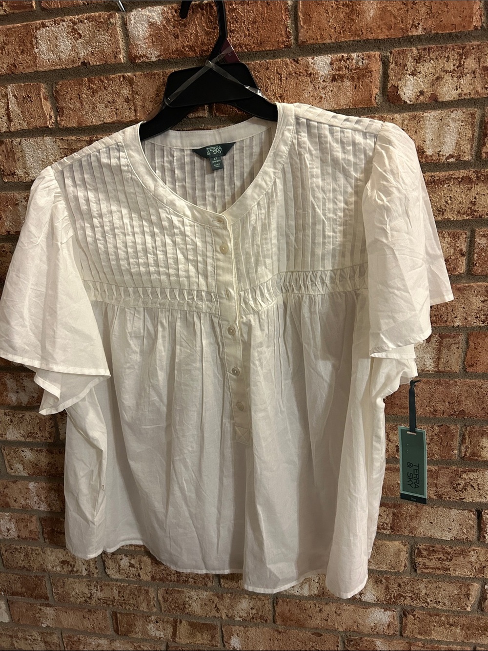 Size 2X Terra & Sky White Pintuck Peasant Blouse